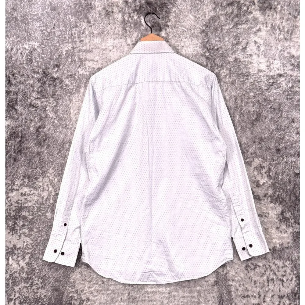 David Donahue Dress Shirt 16 Mens Slim Fit White Polka Dot 23/33